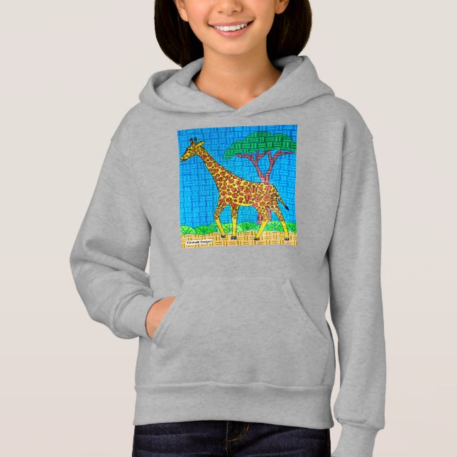 Giraffe (livlig) - Flickans Hoodie T Shirt (Framsida)