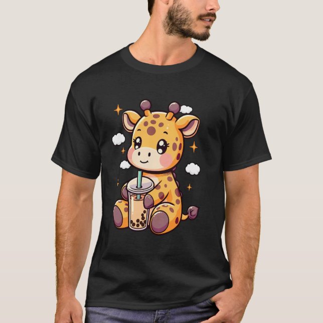 Giraffe Lover Kawaii Giraffe Drinks Boba Tea Bubbl T Shirt (Framsida)