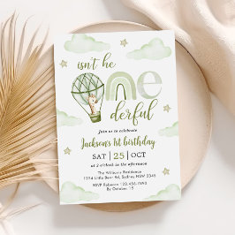 Giraffe Luftballong Grönt Boy 1st Birthday Inbjudningar