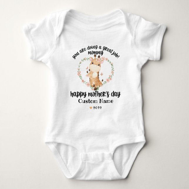 Giraffe Lycklig Mors dag med Namn T Shirt (Framsida)