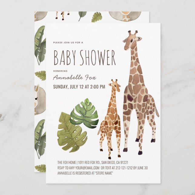 Giraffe Mamma Baby Safari Gender-Neutralt Baby Sho Inbjudningar (Fram/baksida)