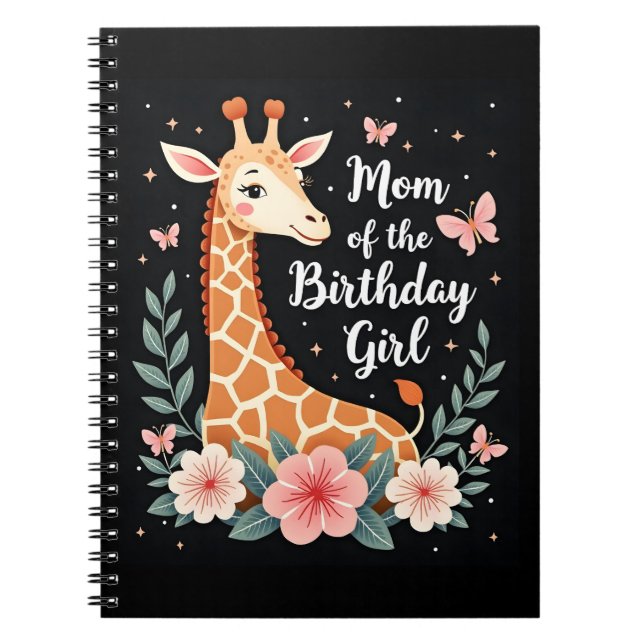 Giraffe Mamma i Birthday Girl Matching Family L Anteckningsbok (Framsidan)