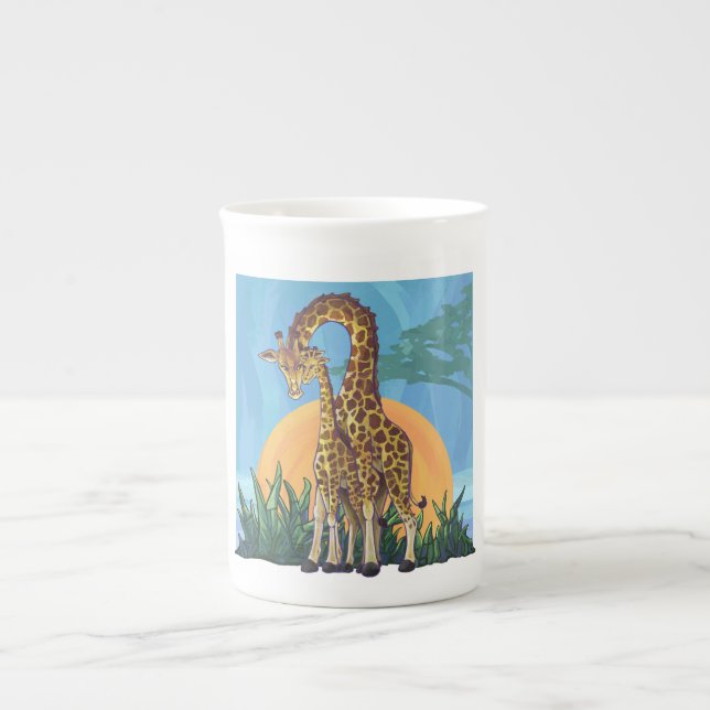Giraffe Mamma och Baby Benporslin Mugg (Framsidan)