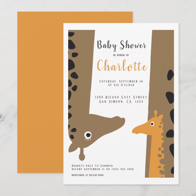Giraffe Mamma och Baby Cute Baby Shower Inbjudningar (Fram/baksida)
