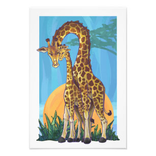 Giraffe Mamma och Baby Fototryck