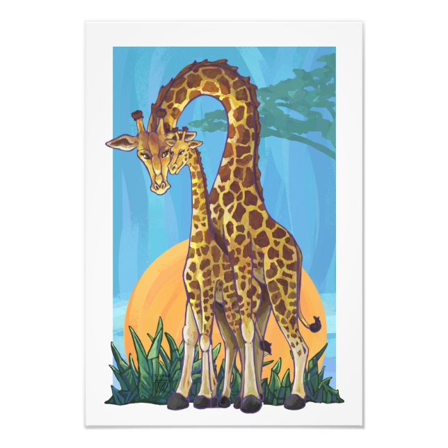 Giraffe Mamma och Baby Fototryck (Framsidan)