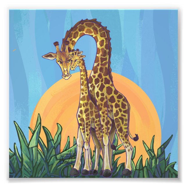 Giraffe Mamma och Baby Fototryck (Framsidan)