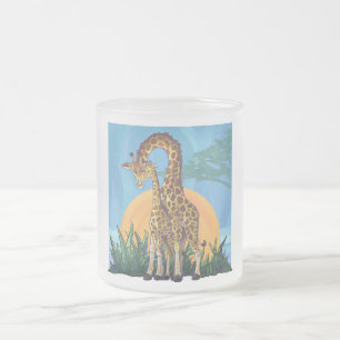 Giraffe Mamma och Baby Frostad Glasmugg