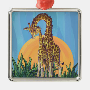 Giraffe Mamma och Baby Julgransprydnad Metall
