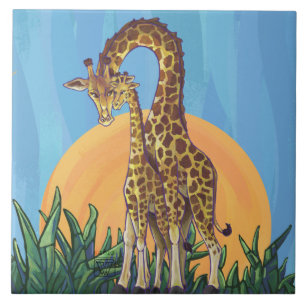 Giraffe Mamma och Baby Kakelplatta