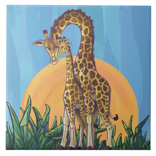 Giraffe Mamma och Baby Kakelplatta (Framsidan)