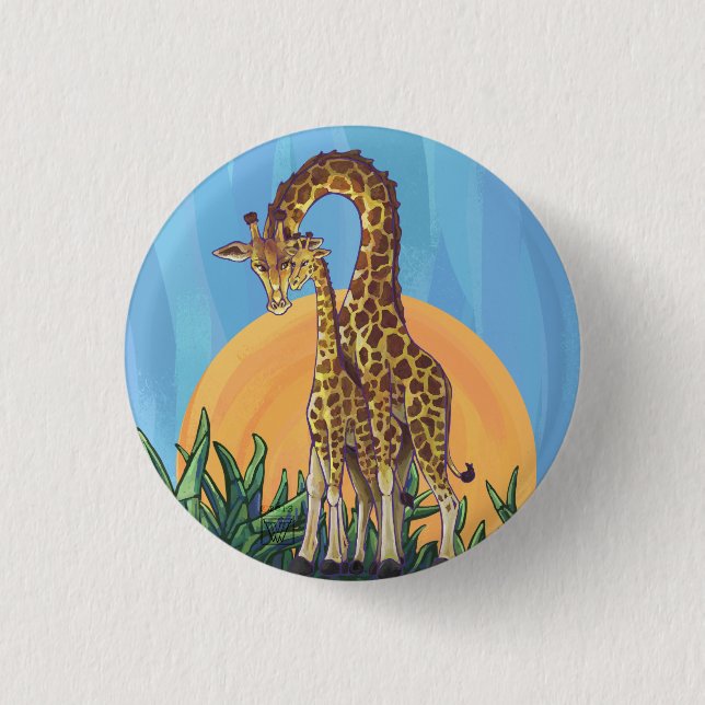 Giraffe Mamma och Baby Knapp (Framsida)
