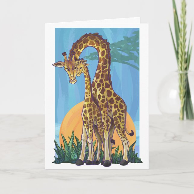 Giraffe Mamma och Baby Lycklig Mors dag kort (Framsida)