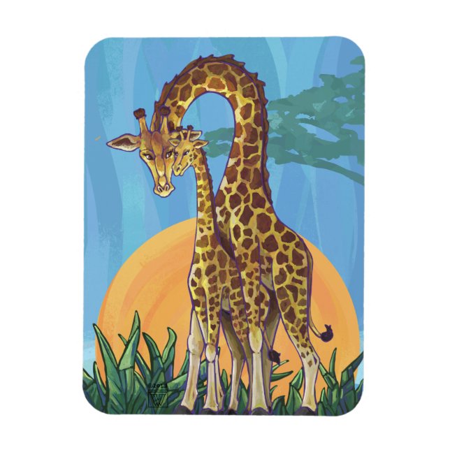 Giraffe Mamma och Baby Magnet (Vertikal)