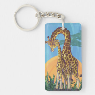 Giraffe Mamma och Baby Nyckelring