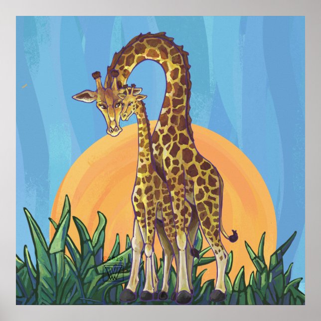 Giraffe Mamma och Baby Poster (Framsidan)