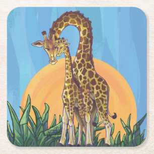 Giraffe Mamma och Baby Underlägg Papper Kvadrat