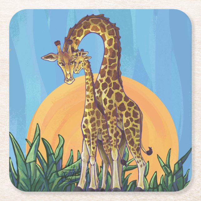 Giraffe Mamma och Baby Underlägg Papper Kvadrat (Framsidan)