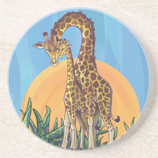 Giraffe Mamma och Baby Underlägg Sandsten (Framsidan)