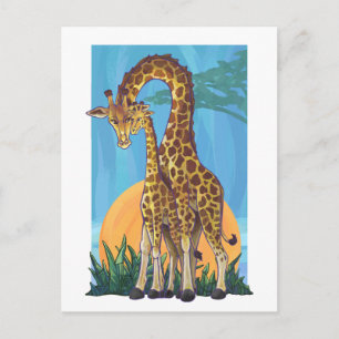 Giraffe Mamma och Baby Vykort