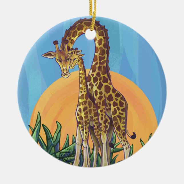 Giraffe Mamma och Bebis Julgransprydnad Keramik (Framsidan)