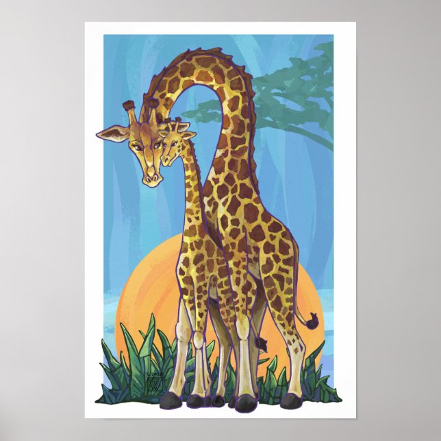 Giraffe Mamma och Bebis Poster (Framsidan)