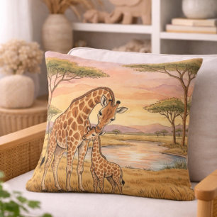 Giraffe Mamma Och Kalv Safari Djur Kudde