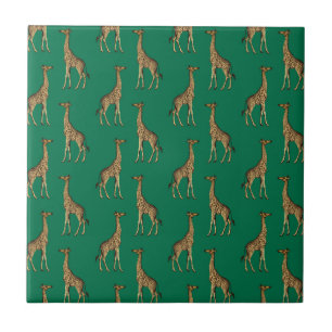 Giraffe Mammalian Emerald Grönt Vild Animal Afrik Kakelplatta