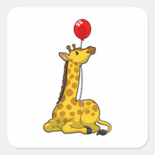 Giraffe med Balloon Fyrkantigt Klistermärke