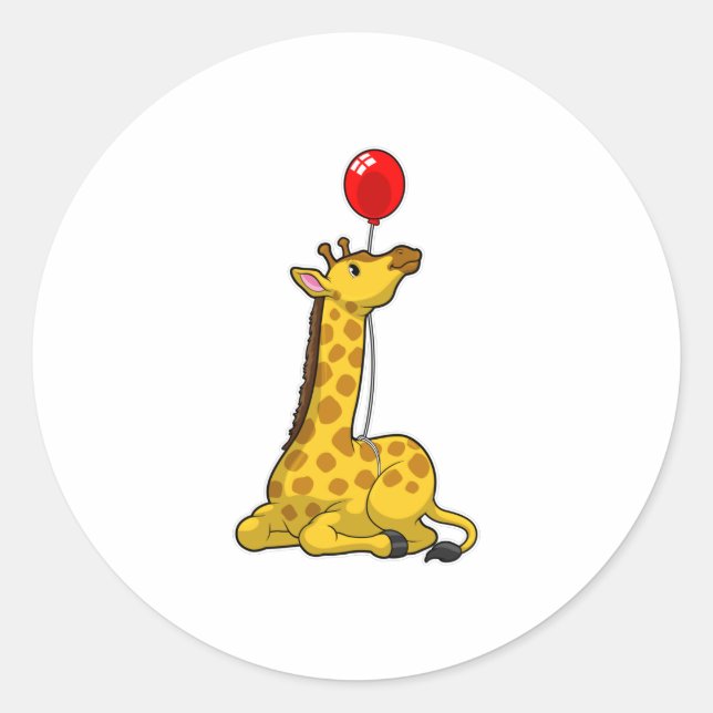 Giraffe med Balloon Runt Klistermärke (Framsida)