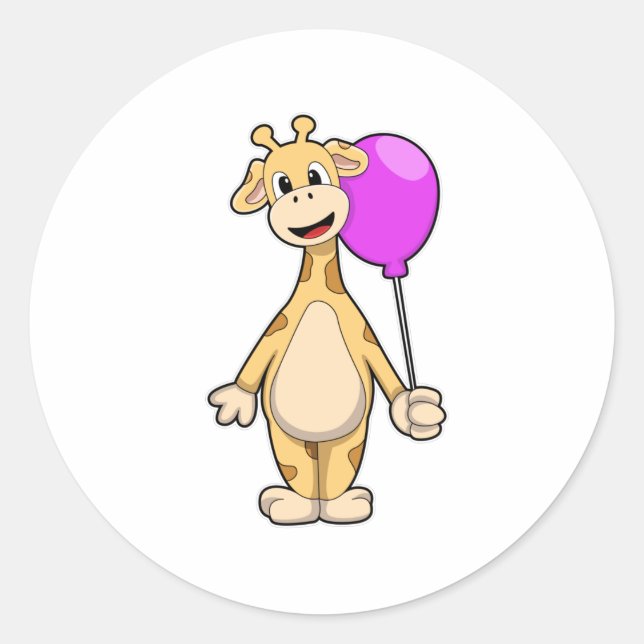Giraffe med Balloon Runt Klistermärke (Framsida)