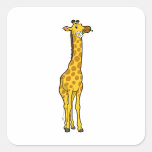Giraffe med Daisy Fyrkantigt Klistermärke