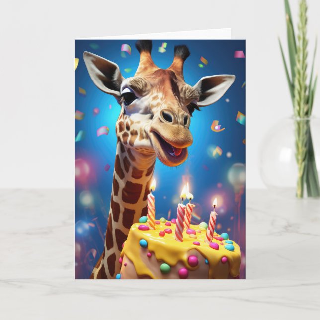 Giraffe med födelsedagskummel - kort (Framsida)