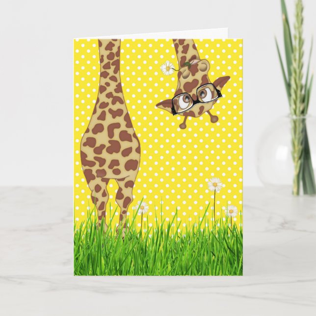 Giraffe med glasögon på Polka dots Kort (Framsida)
