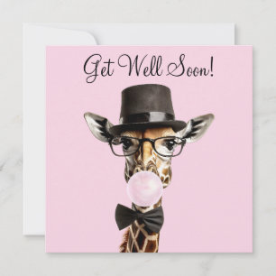 Giraffe med glasögon, top hat, tuggummi.