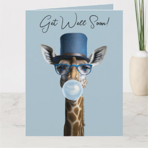 Giraffe med glasögon, top hat, tuggummi. kort