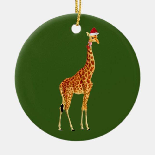 Giraffe med hög julklapp julgransprydnad keramik (Framsidan)