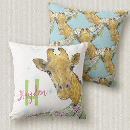 Giraffe med julscarf Cute lustig Djurkonst Kudde