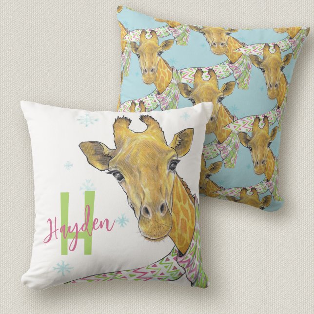 Giraffe med julscarf Cute lustig Djurkonst Kudde (Skapare uppladdad)
