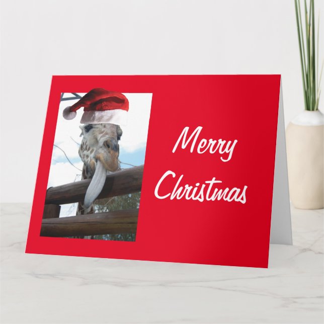 Giraffe med Jultomten Hat for christmas Kort (Framsida)
