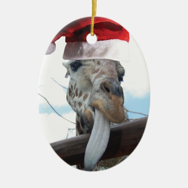giraffe med Jultomten Hat Julgransprydnad Keramik (Framsidan)