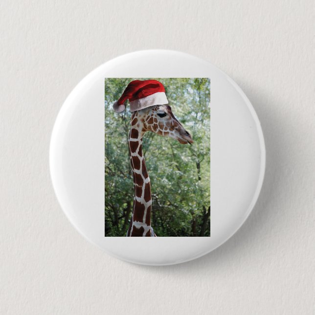 Giraffe med Jultomten Hat på Knapp (Framsida)