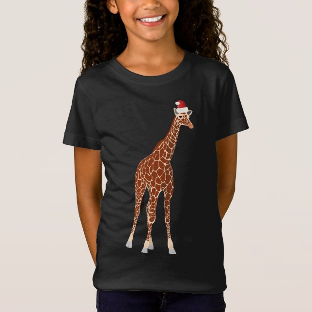 Giraffe med jultomten jul t shirt (Framsida)