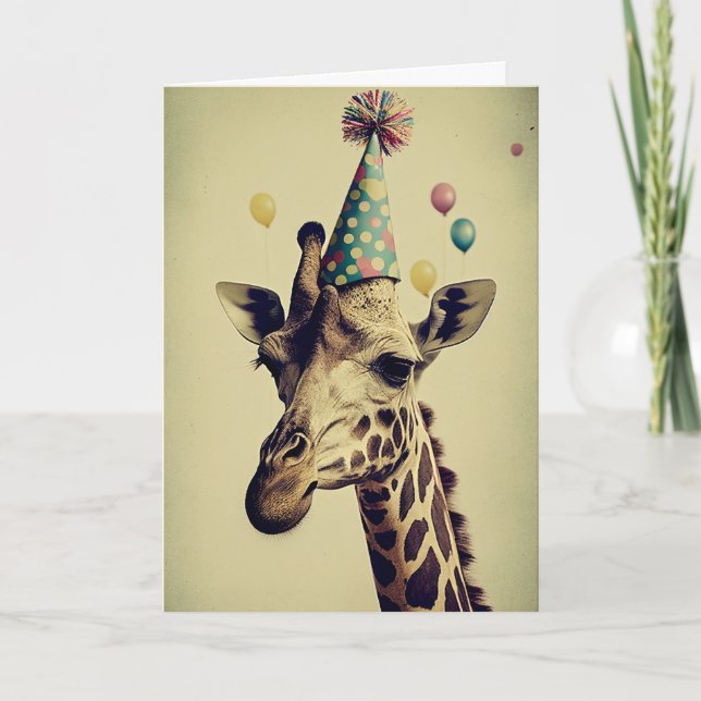 Giraffe med Party Hat-hälsningskort Kort (Framsida)