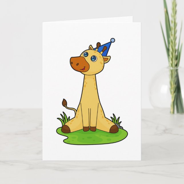 Giraffe med Party hat Kort (Framsida)