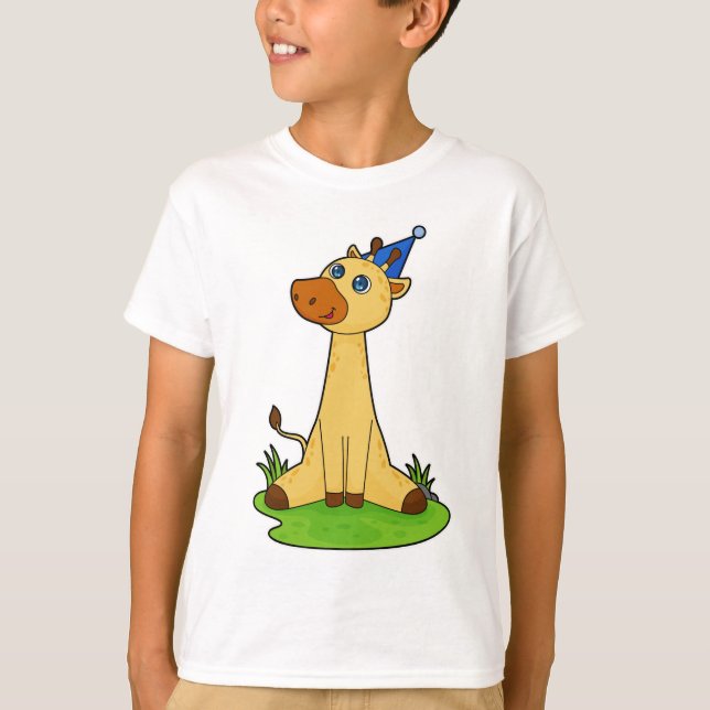 Giraffe med Party hat T Shirt (Framsida)