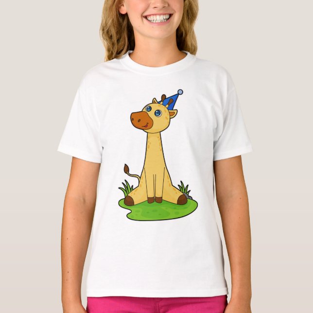 Giraffe med Party hat T Shirt (Framsida)