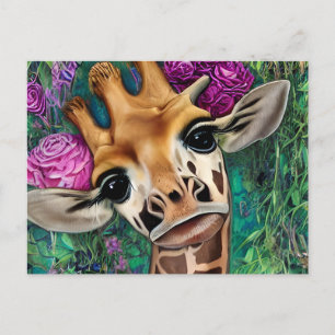 Giraffe med Ro och vattenfärg Vykort