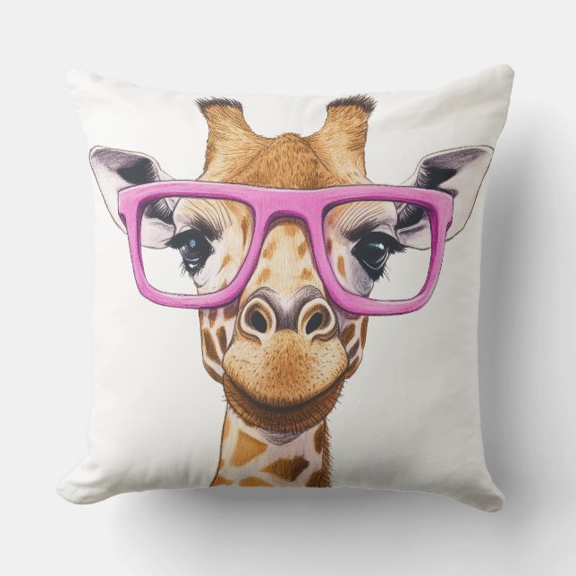 Giraffe med Rosa Glass Dekorativ kudde (Framsida)