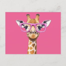 Giraffe med Rosa Glass Inbjudan Vykort